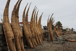 Huanchaco: vissersbootjes uit totora-riet